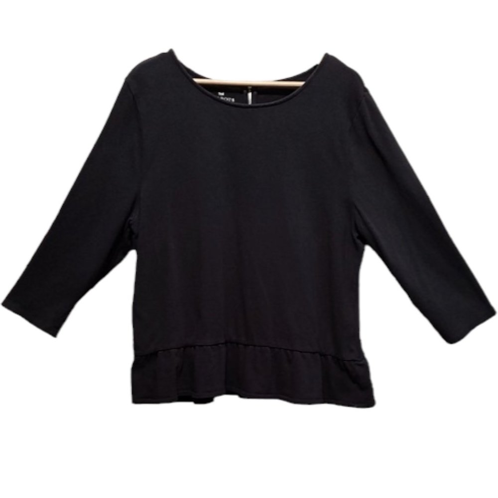 Talbots Peplum Navy Blue 3/4 Sleeve Ruffle Hem Back Zip Cotton Top Sz XL